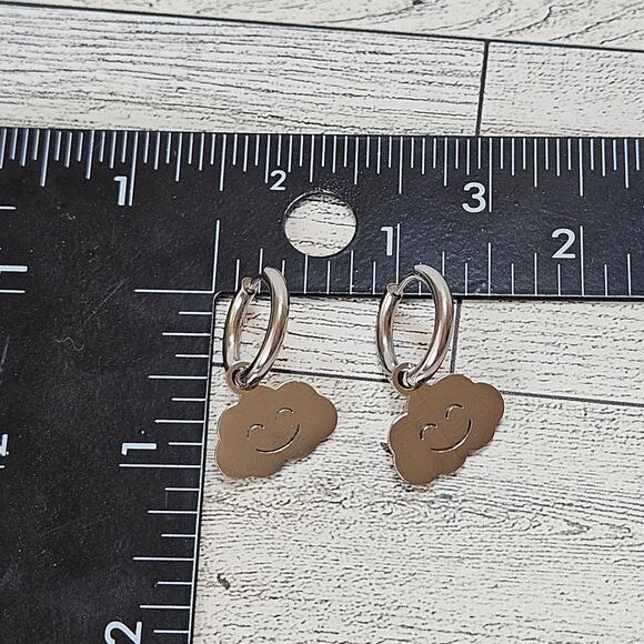 Happy Cloud Huggie Hoop Earring Stainless Steel Silver - Picture 3 of 6